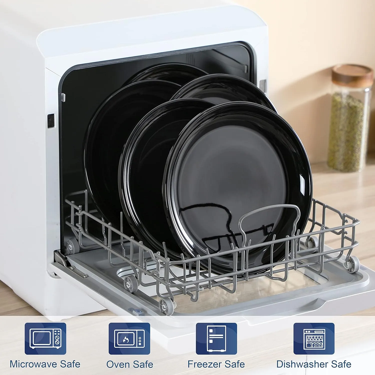 LOVECASA Black Plates Dinner Plates Set of 6, 10.5 Inch Salad Plates Set Ceramic Plates with Lipped Edges, Microwave and Dishwasher Safe