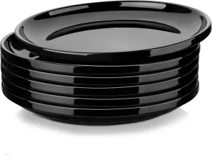 LOVECASA Black Plates Dinner Plates Set of 6, 10.5 Inch Salad Plates Set Ceramic Plates with Lipped Edges, Microwave and Dishwasher Safe