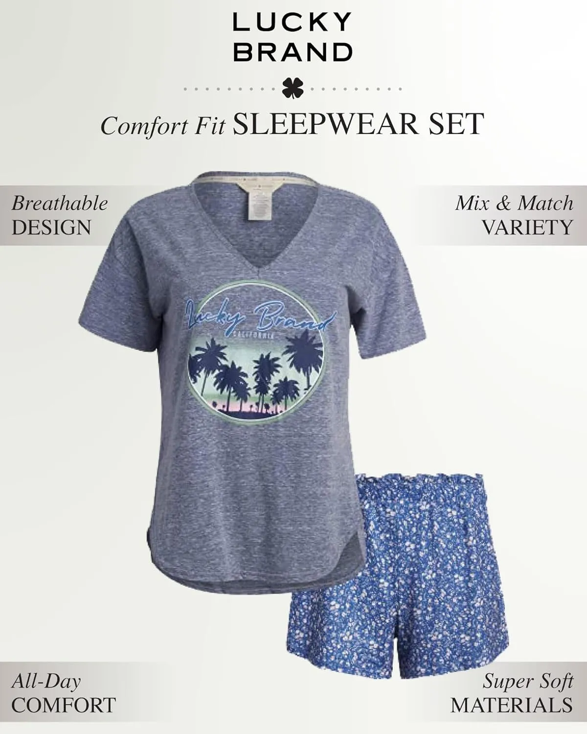 Lucky Brand Women's Drapy Graphic Tee T-Shirt and Short Pajama Set