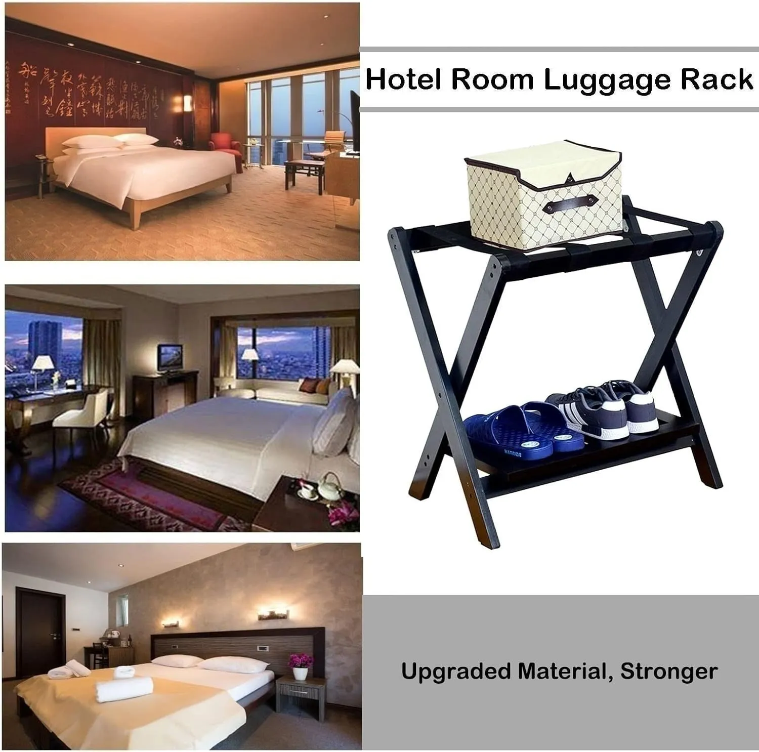 Luggage Rack for Guest Room - Suitcase Stand, Solid Wood Travel Bag Storage Rack, Hotel Home Luggage Rack/Shoe Rack, Foldable Hanger in Guest Room, Multi-Functional Portable Luggage Rack