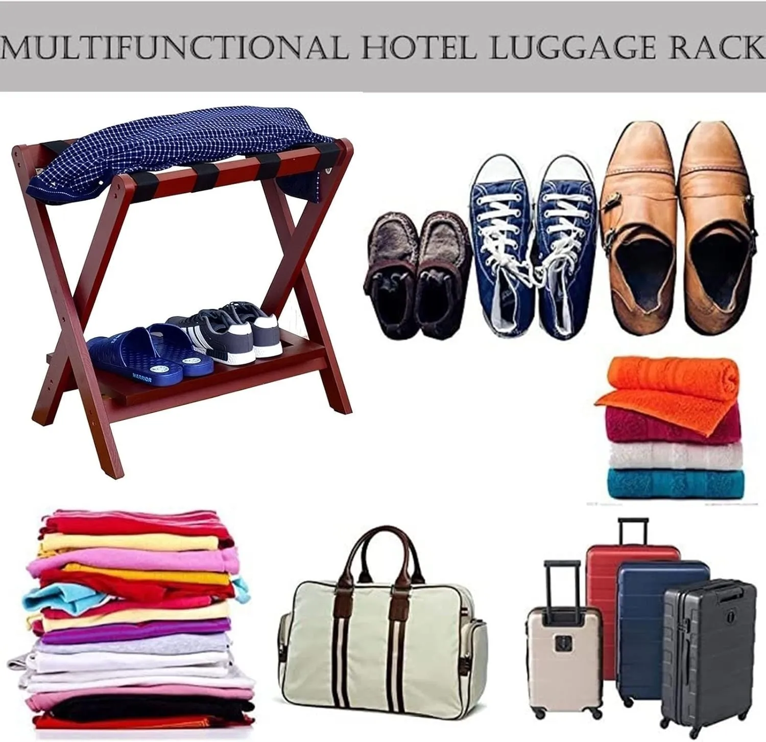Luggage Rack for Guest Room - Suitcase Stand, Solid Wood Travel Bag Storage Rack, Hotel Home Luggage Rack/Shoe Rack, Foldable Hanger in Guest Room, Multi-Functional Portable Luggage Rack