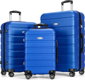 Luggage Sets Hardside Lightweight Suitcase with Spinner Wheels TSA Lock, 3-Piece Set (20/24/28), Blue