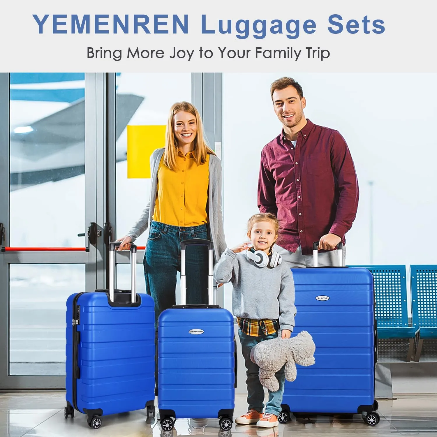 Luggage Sets Hardside Lightweight Suitcase with Spinner Wheels TSA Lock, 3-Piece Set (20/24/28), Blue