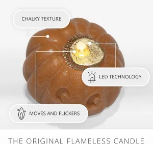 Luminara Cute Smily Pumpkin Figural Flameless Flickering Moving Flame LED Candle (4.7" x 4.5"), Chalky Finish Real Unscented Wax, Time Function (Chalky Orange)