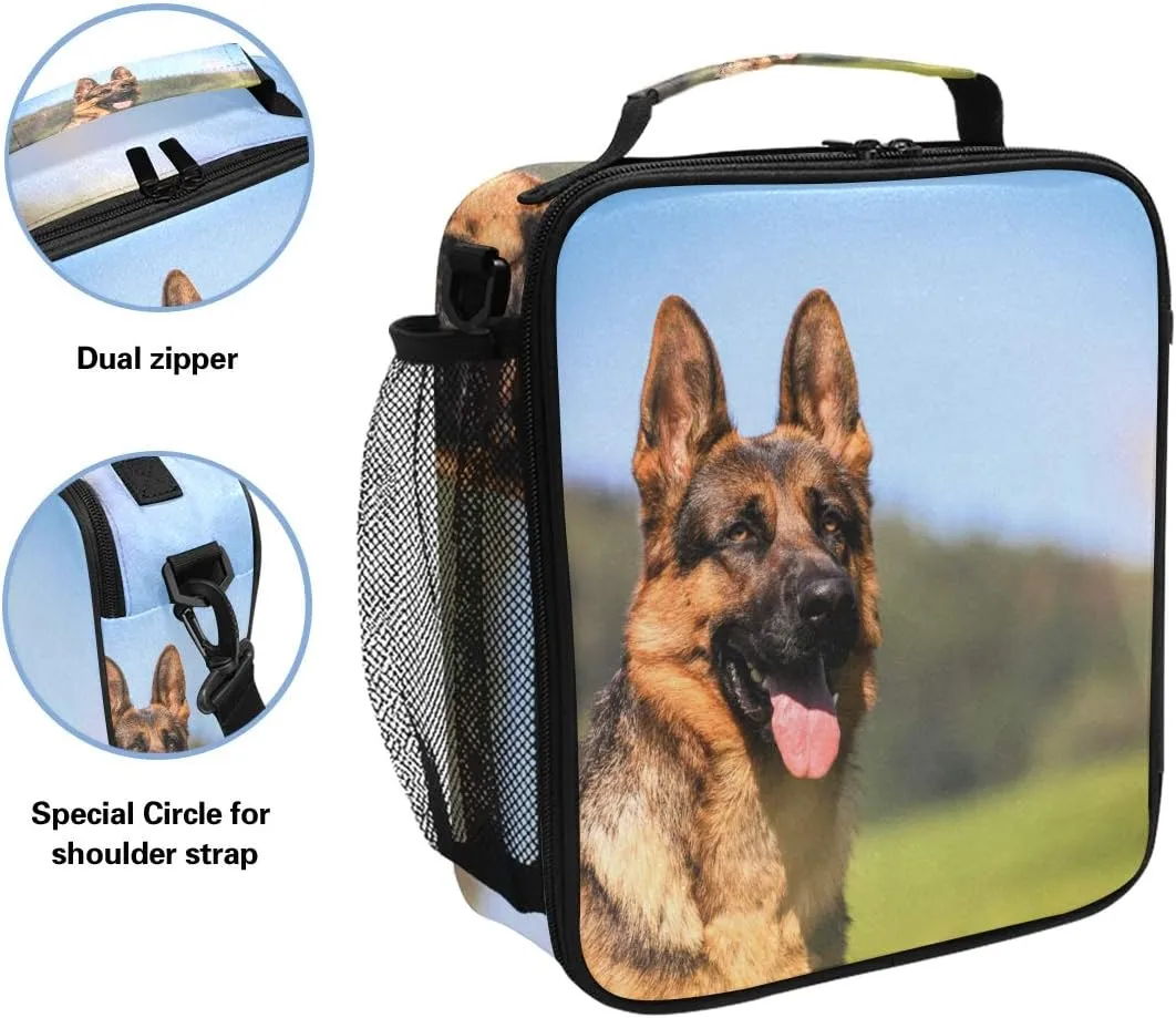 Lunch Box Bag German Shepherd Dog Animal Lunchbox Insulated Thermal Cooler Ice Adjustable Shoulder Strap for Women Men Boys Girls