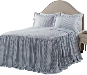 Lush Decor Lush Décor Ticking Stripe Bedspread Navy Vintage Chic Farmhouse Style Lightweight 3 Piece Set Full,
