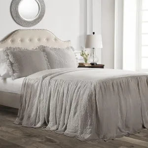 Lush Decor Ruffle Skirt Bedspread Set - 3 Piece Luxurious Farmhouse Bedding Set - Elegant, Charming Ruffle Detail - Timeless Style & Classic Design - Soft and Lightweight - King, Gray