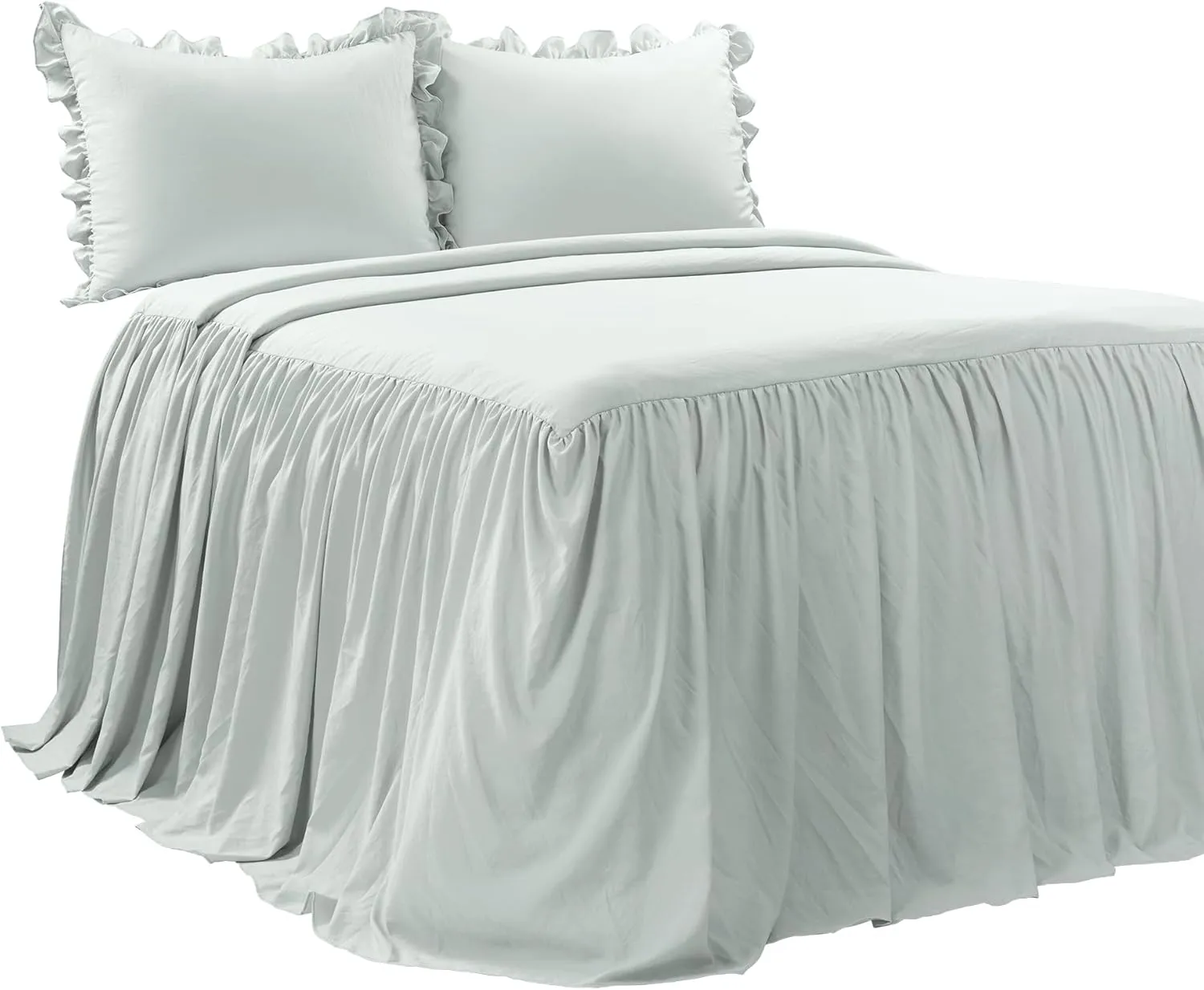 Lush Decor Ruffle Skirt Bedspread Set - 3 Piece Luxurious Farmhouse Bedding Set - Elegant, Charming Ruffle Detail - Timeless Style & Classic Design - Soft and Lightweight - Queen, Sea Salt