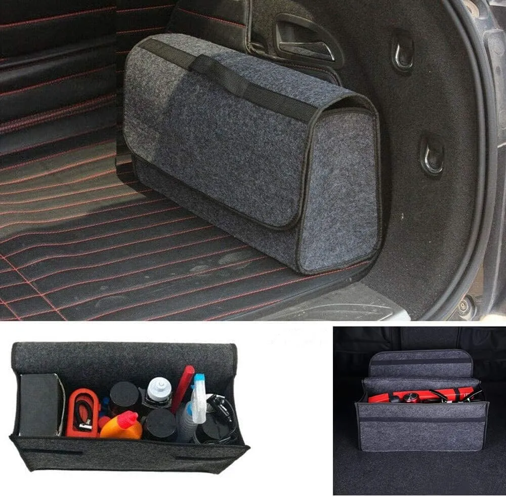 M Car Storage Travel Bag Soft Woolen Felt Car Trunk Organizer Car Storage Box Bag Fireproof Stowing Tidying Package Blanket Tool Y (Color : Gray)