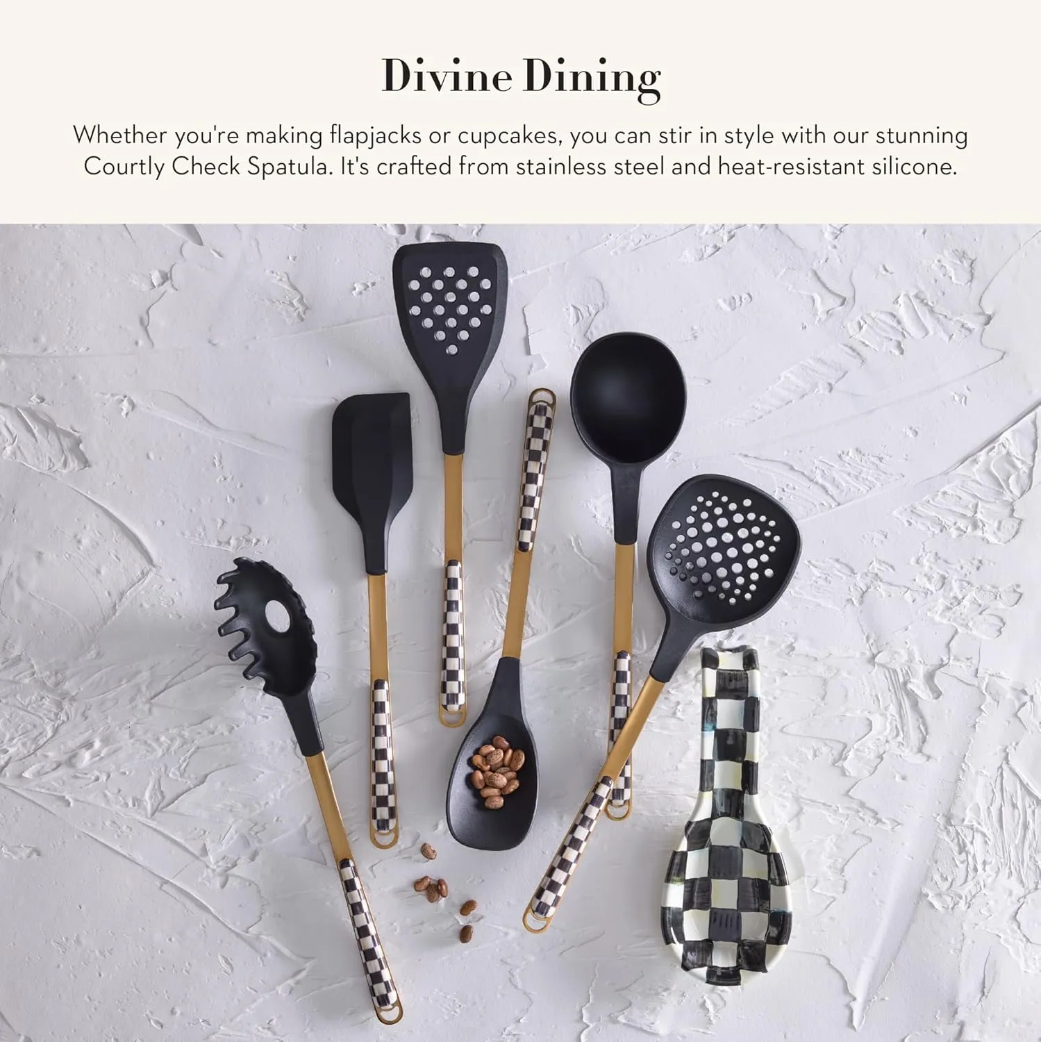 MACKENZIE-CHILDS Kitchen Spatula, Silicone Spatula for Cooking, Black-and-White Courtly Check