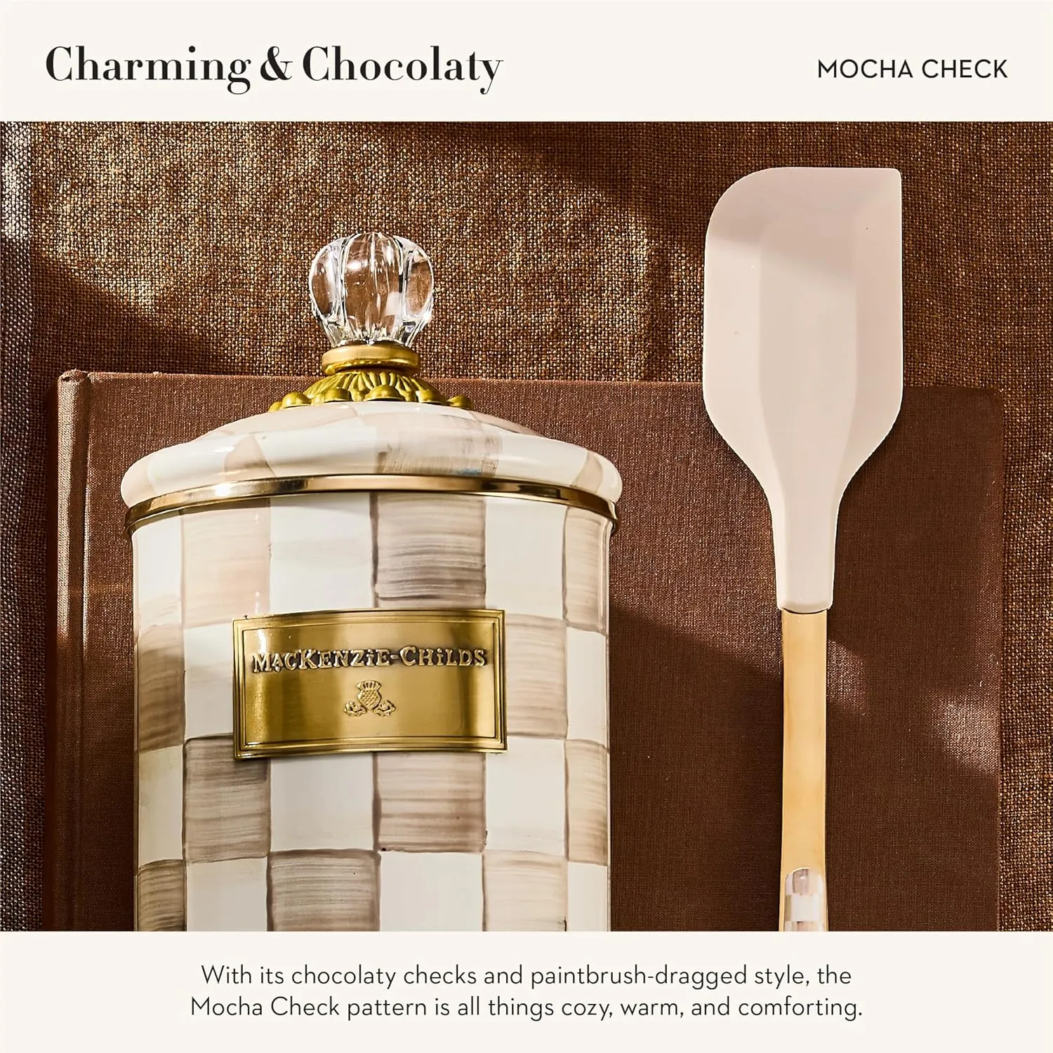 MACKENZIE-CHILDS Kitchen Spatula, Silicone Spatula for Cooking, Brown-and-White Mocha Check
