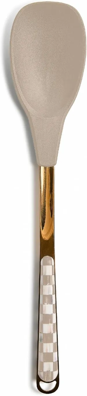 MACKENZIE-CHILDS Kitchen Spoon, Silicone Cooking Spoon, Brown-and-White Mocha Check