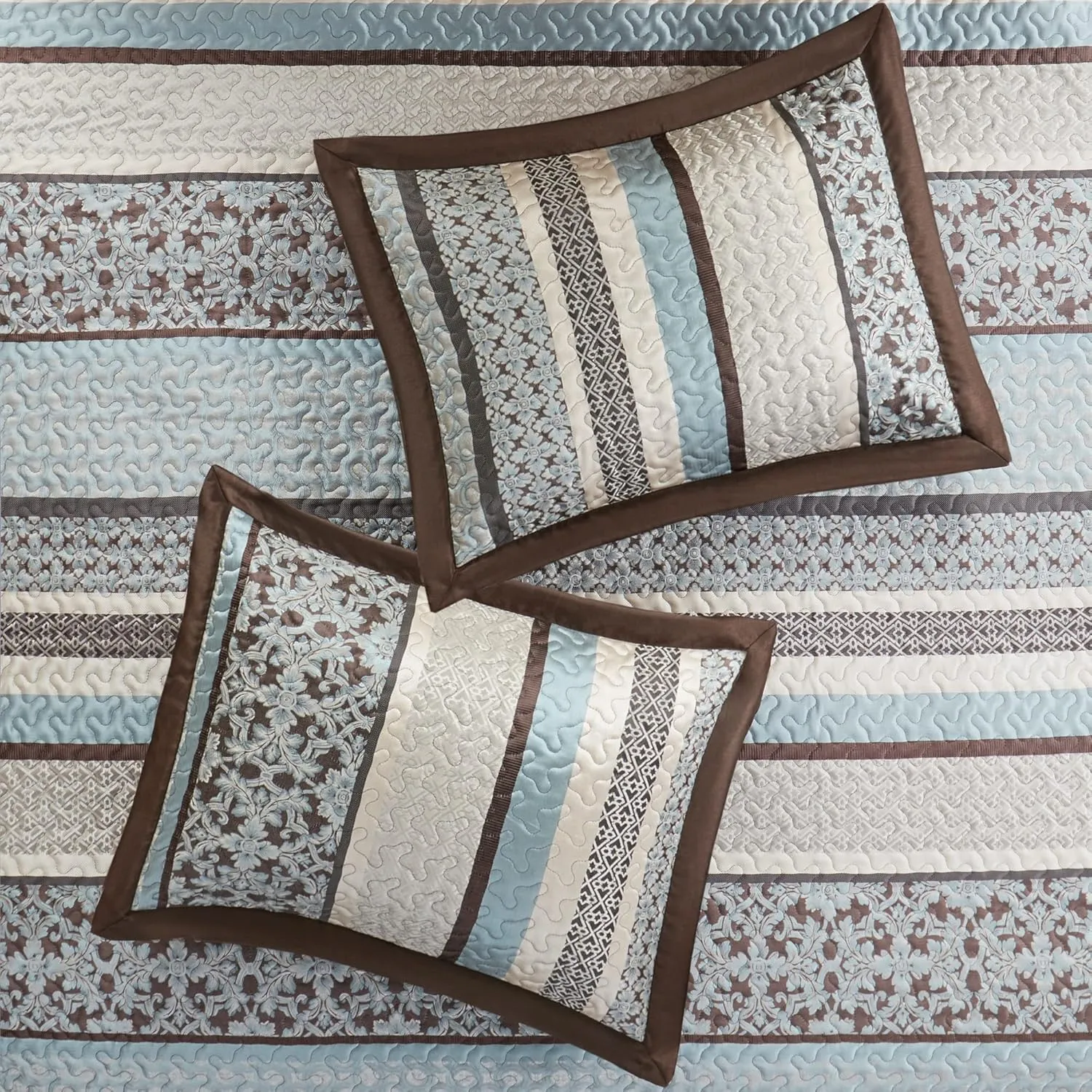 Madison Park Princeton Reversible Quilted Bedspread Set, Solid Reverse Summer Breathable, Lightweight All Season Bedding Layer, Matching Shams, Bedspread King(120"x118"), Blue 5 Piece