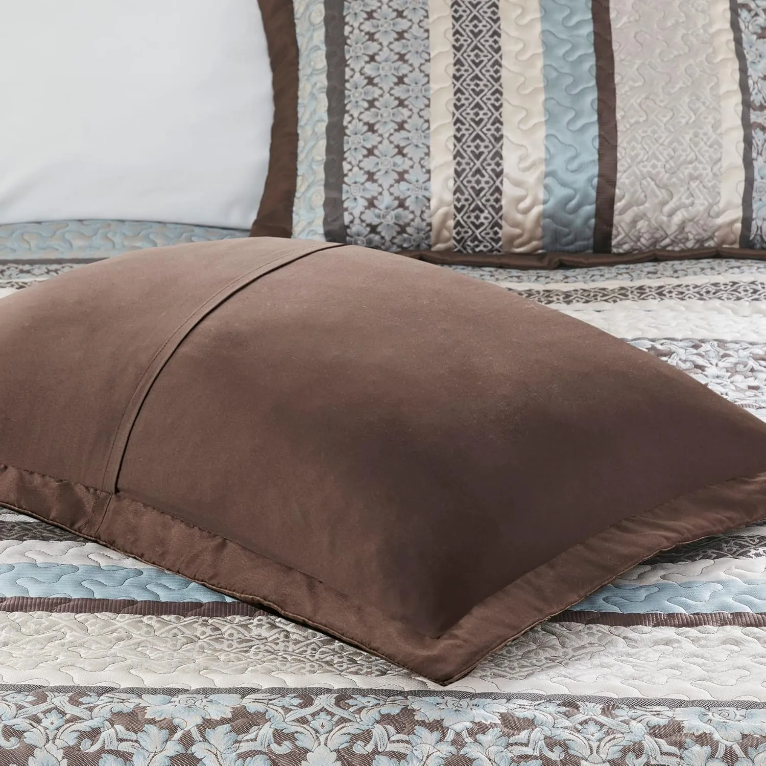Madison Park Princeton Reversible Quilted Bedspread Set, Solid Reverse Summer Breathable, Lightweight All Season Bedding Layer, Matching Shams, Bedspread King(120"x118"), Blue 5 Piece