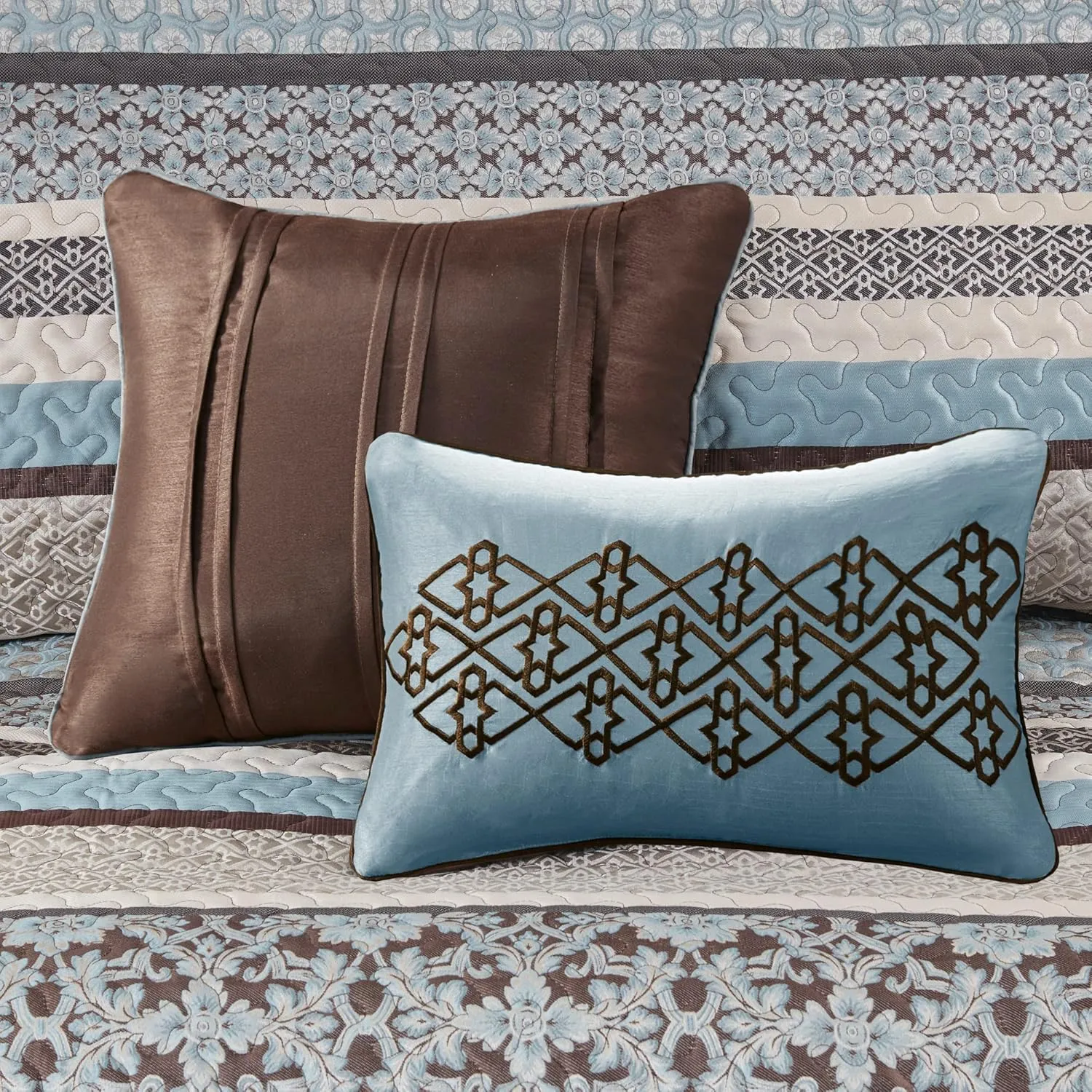 Madison Park Princeton Reversible Quilted Bedspread Set, Solid Reverse Summer Breathable, Lightweight All Season Bedding Layer, Matching Shams, Bedspread King(120"x118"), Blue 5 Piece