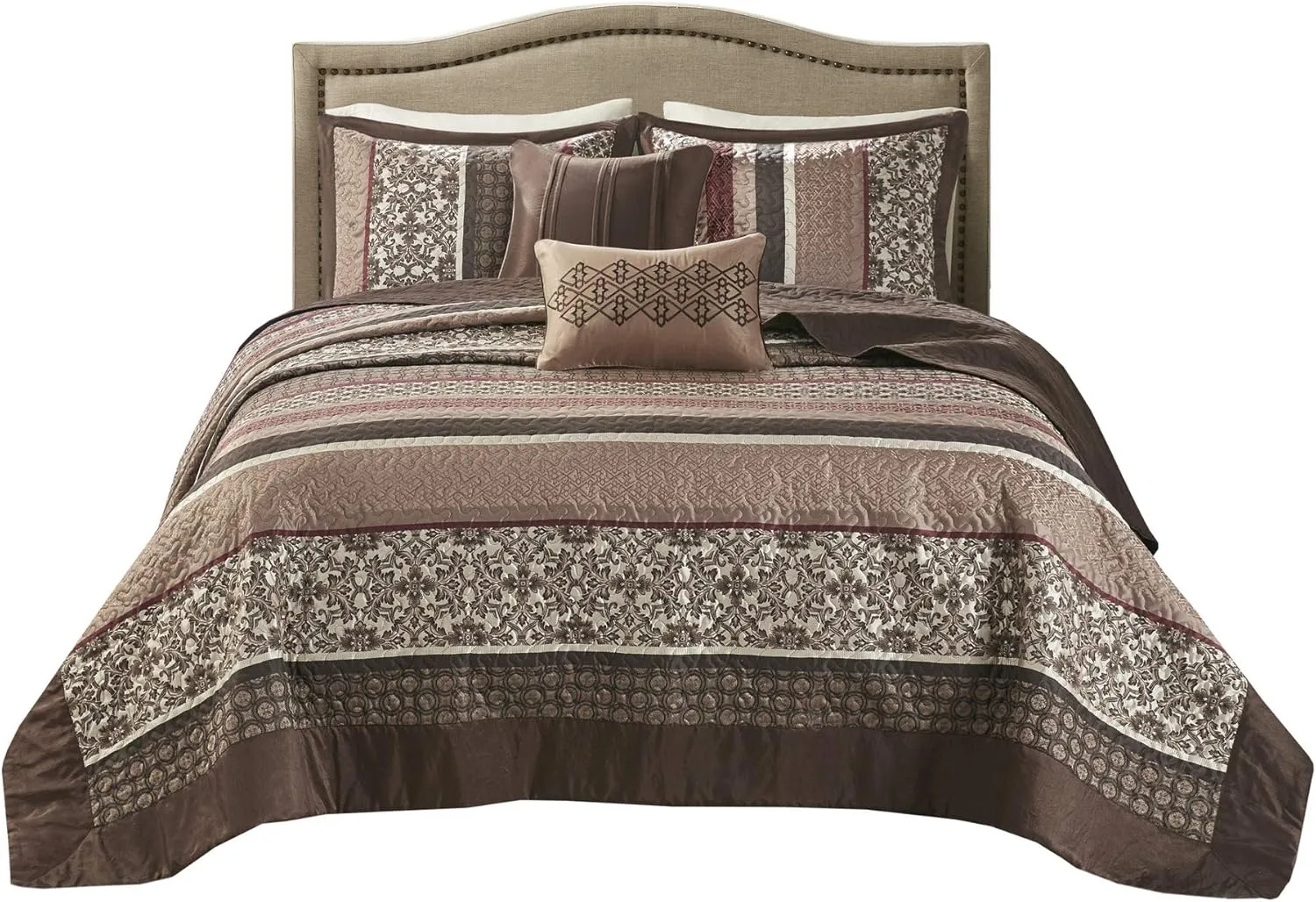 Madison Park Princeton Reversible Quilted Bedspread Set, Solid Reverse Summer Breathable, Lightweight All Season Bedding Layer, Matching Shams, Bedspread King(120"x118"), Red 5 Piece