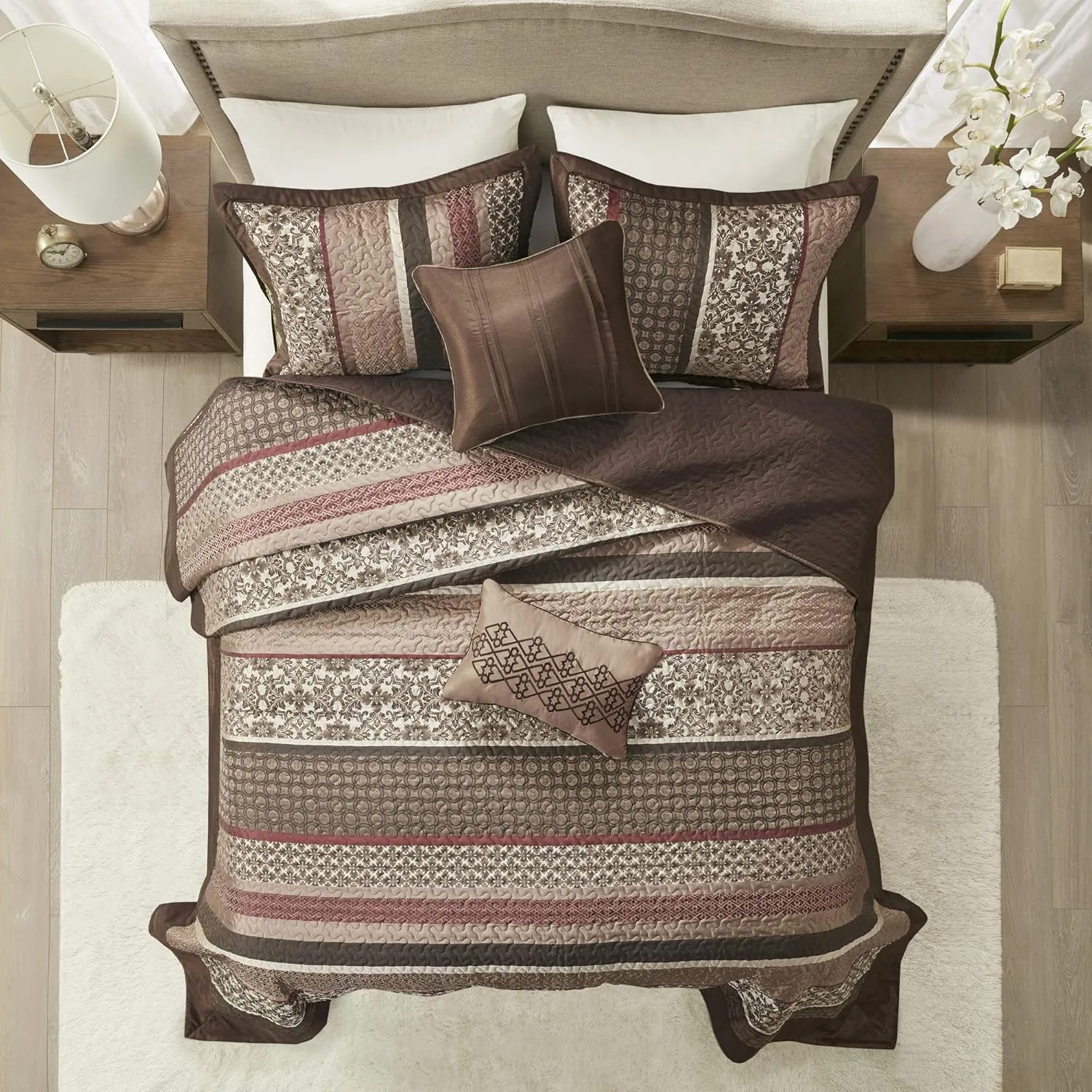 Madison Park Princeton Reversible Quilted Bedspread Set, Solid Reverse Summer Breathable, Lightweight All Season Bedding Layer, Matching Shams, Bedspread King(120"x118"), Red 5 Piece