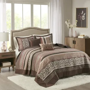 Madison Park Princeton Reversible Quilted Bedspread Set, Solid Reverse Summer Breathable, Lightweight All Season Bedding Layer, Matching Shams, Bedspread King(120"x118"), Red 5 Piece
