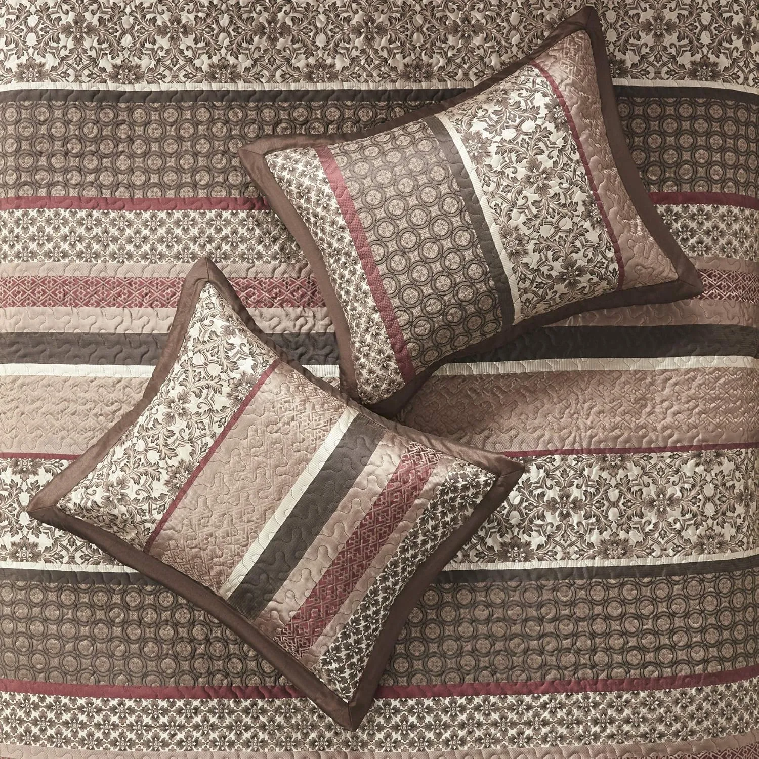 Madison Park Princeton Reversible Quilted Bedspread Set, Solid Reverse Summer Breathable, Lightweight All Season Bedding Layer, Matching Shams, Bedspread King(120"x118"), Red 5 Piece