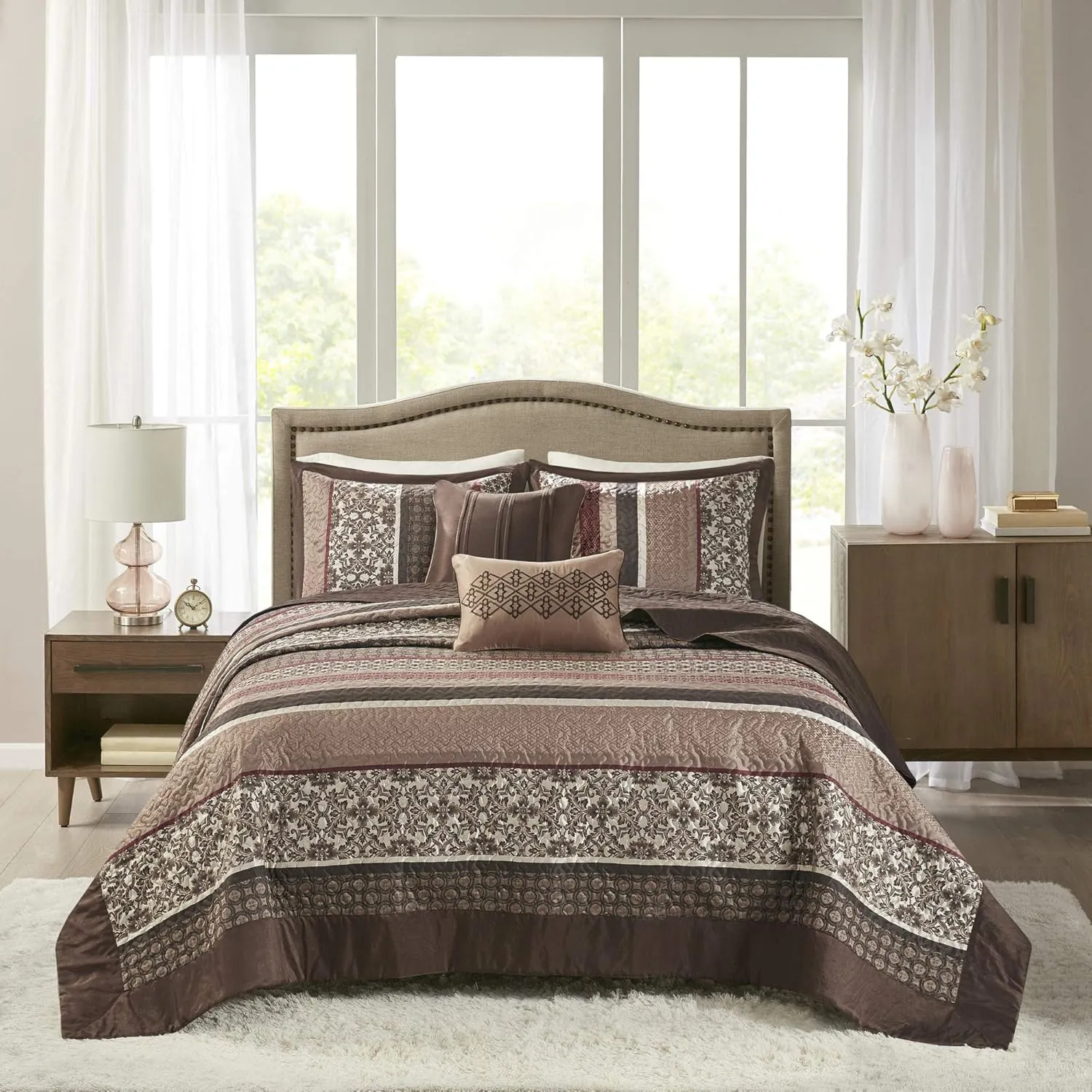 Madison Park Princeton Reversible Quilted Bedspread Set, Solid Reverse Summer Breathable, Lightweight All Season Bedding Layer, Matching Shams, Bedspread King(120"x118"), Red 5 Piece