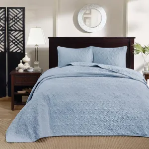 Madison Park Quebec Reversible Quilt Set Damask Design, Double Sided Stitching All Season, Lightweight Bedspread Bedding Set, Matching Sham, Blue, Queen(102"x118") 3 Piece