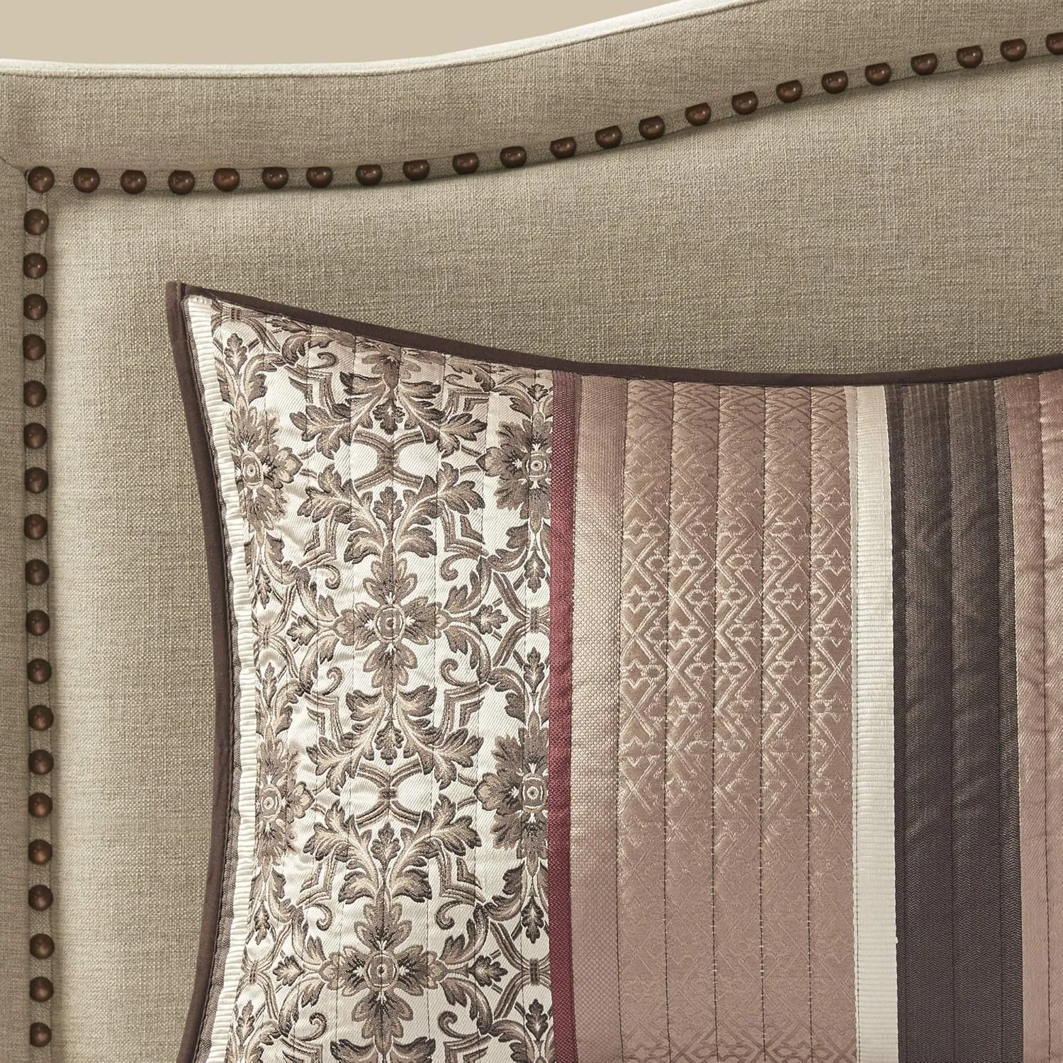 Madison Park Quilt Set Luxurious Jacquard Stripes Design - All Season, Coverlet Bedspread Lightweight Bedding Layer, Shams, Decorative Pillow, King/Cal King(104"x94"), Floral Red 5 Piece