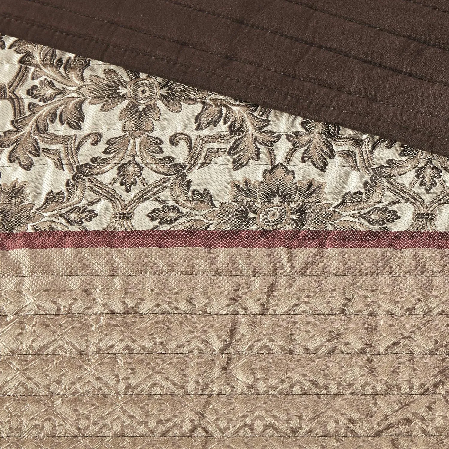 Madison Park Quilt Set Luxurious Jacquard Stripes Design - All Season, Coverlet Bedspread Lightweight Bedding Layer, Shams, Decorative Pillow, King/Cal King(104"x94"), Floral Red 5 Piece