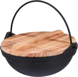 MAGICLULU 1set Camping Hiking Cookware Non-stick Hanging Pot for Outdoor Cooking Japanese Style Cast Iron Hot Pot with Cedar Lid for Stewing and Soup Preparation
