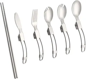MAGICLULU 2sets Folding Cutlery Stainless Steel Outdoor Tableware Lightweight Camping Utensils for Picnic Compact Spoon Fork Convenient Carry Backpack Purse