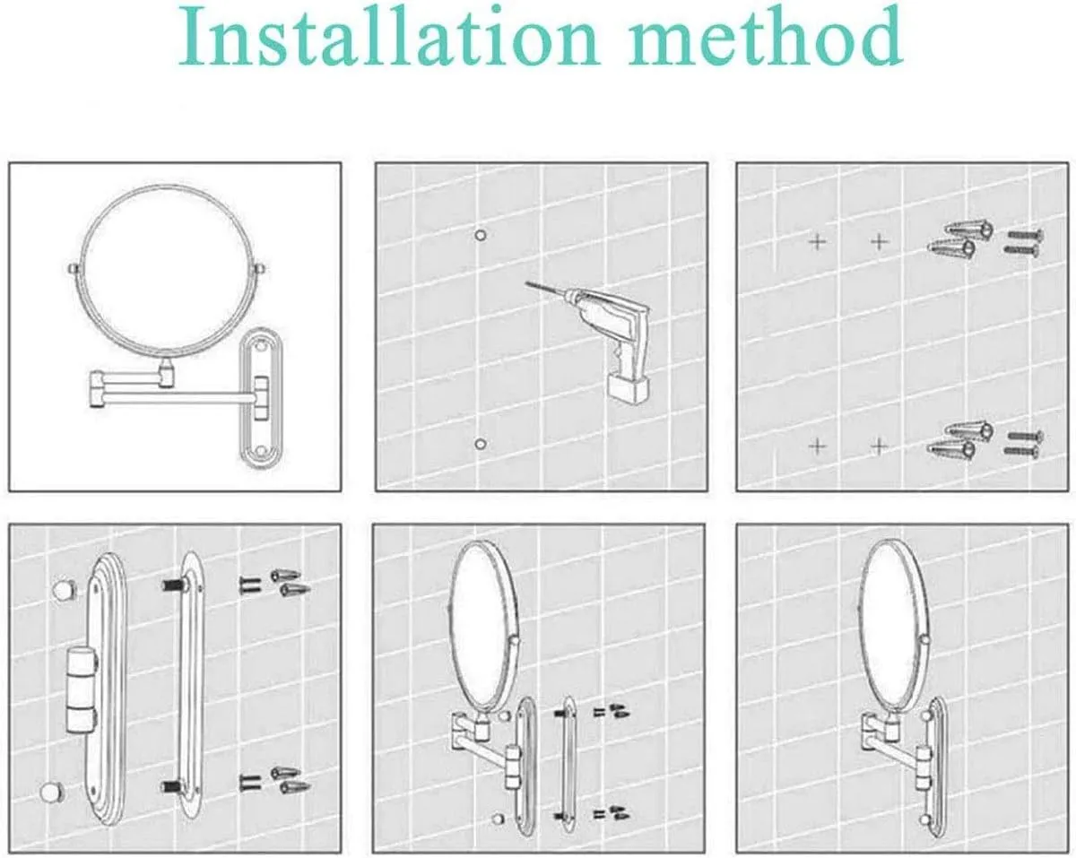 Makeup Mirror Wall Mounted, 8inch Bathroom Mirror Round Make Up Mirror 360 Rotation Double-Sided Makeup Mirror, for Makeup, Shaving, Facial Care