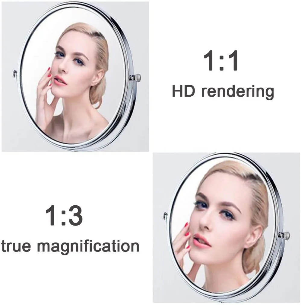 Makeup Vanity Mirror with Lights,Two-Sided Wall Mounted Cosmetic Mirror 3X Magnification Extendable Beauty Mirror 360° Swivel Bathroom Mirror,Silver (