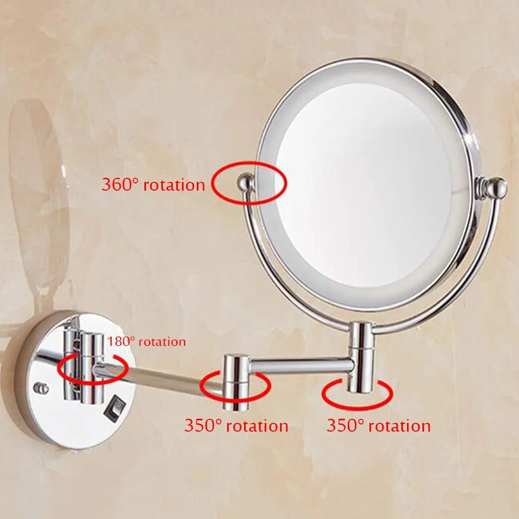 Makeup Vanity Mirror with Lights,Two-Sided Wall Mounted Cosmetic Mirror 3X Magnification Extendable Beauty Mirror 360° Swivel Bathroom Mirror,Silver (