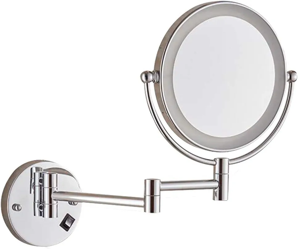 Makeup Vanity Mirror with Lights,Two-Sided Wall Mounted Cosmetic Mirror 3X Magnification Extendable Beauty Mirror 360° Swivel Bathroom Mirror,Silver (