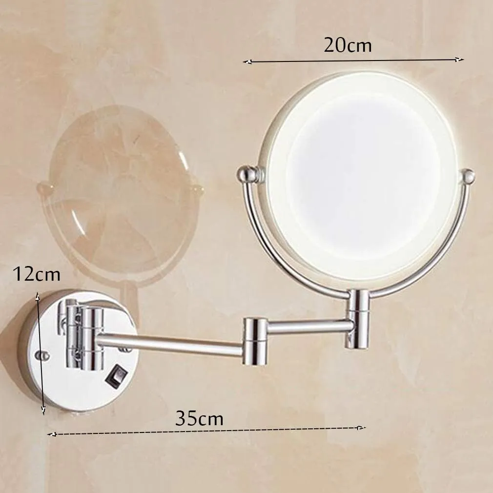 Makeup Vanity Mirror with Lights,Two-Sided Wall Mounted Cosmetic Mirror 3X Magnification Extendable Beauty Mirror 360° Swivel Bathroom Mirror,Silver (