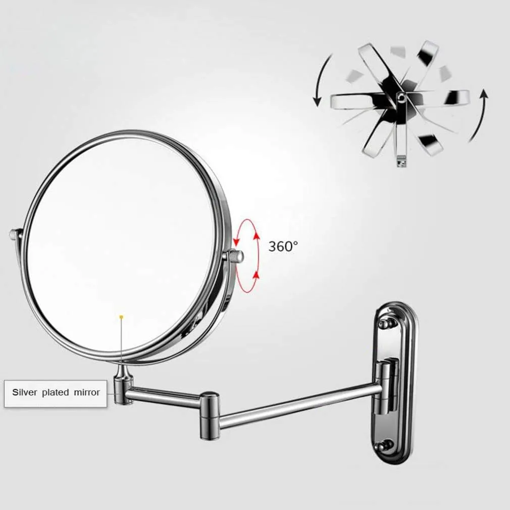 Makeup Vanity Mirror,Multiple Magnification Beauty Mirror Two-Sided Wall Mounted Bathroom Mirror 360°Swivel Extendable Cosmetic Mirror 8inch,Nickel(Black,3X)