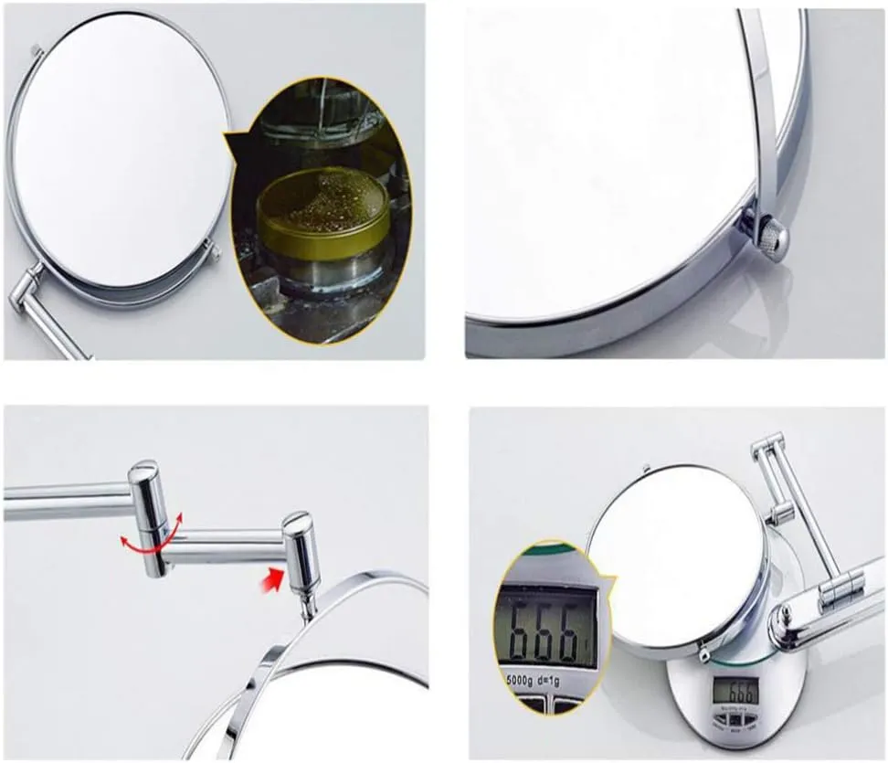Makeup Vanity Mirror,Multiple Magnification Beauty Mirror Two-Sided Wall Mounted Bathroom Mirror 360°Swivel Extendable Cosmetic Mirror 8inch,Nickel(Black,3X)