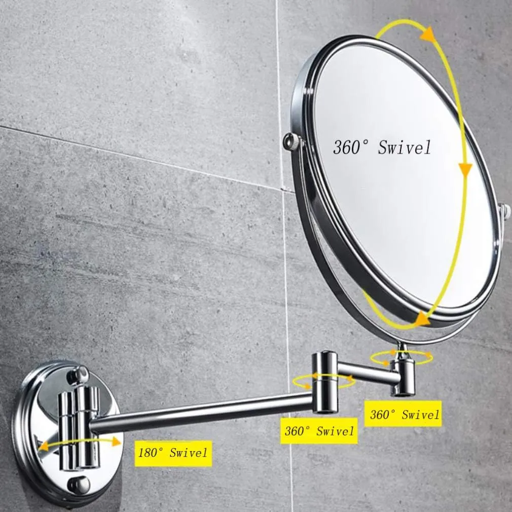 Makeup Vanity Mirror,Two-Sided Wall Mounted Beauty Mirror 3X Magnification Cosmetic Mirror 360°Swivel Extendable Bathroom Mirror,Silver