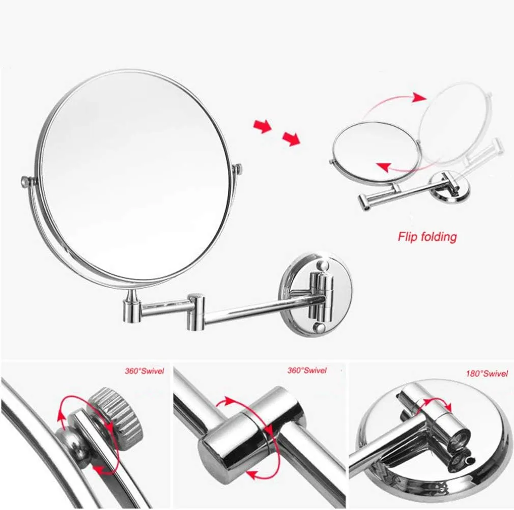 Makeup Vanity Mirror,Two-Sided Wall Mounted Cosmetic Mirror 3X Magnification Beauty Mirror 360° Swivel Extendable Bathroom Mirror, (Silver 6inch) (SIL, 8inch