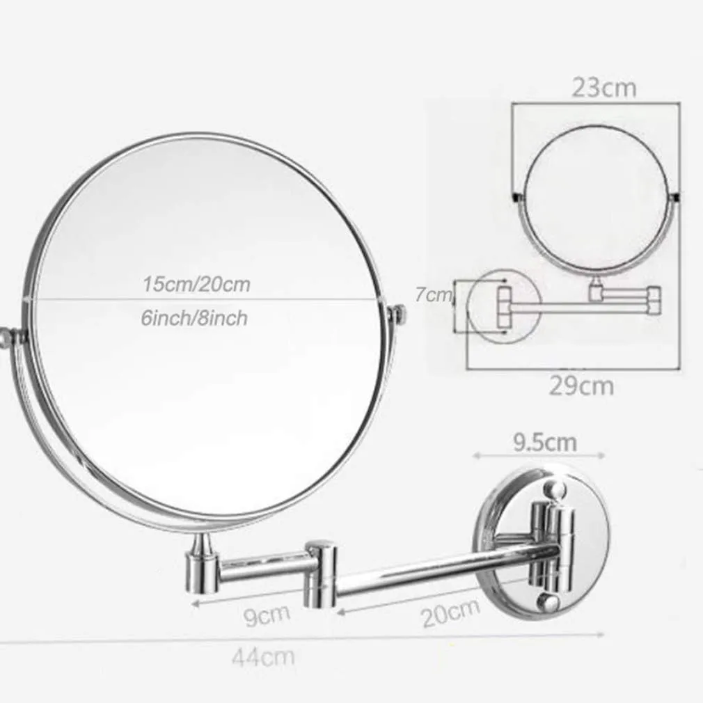 Makeup Vanity Mirror,Two-Sided Wall Mounted Cosmetic Mirror 3X Magnification Beauty Mirror 360° Swivel Extendable Bathroom Mirror, (Silver 6inch) (SIL, 8inch