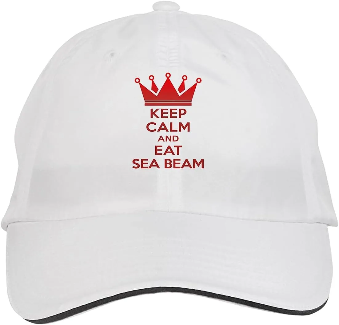 Makoroni - Keep Calm and EAT SEA Beam Hat Adjustable Cap, DesU66 White