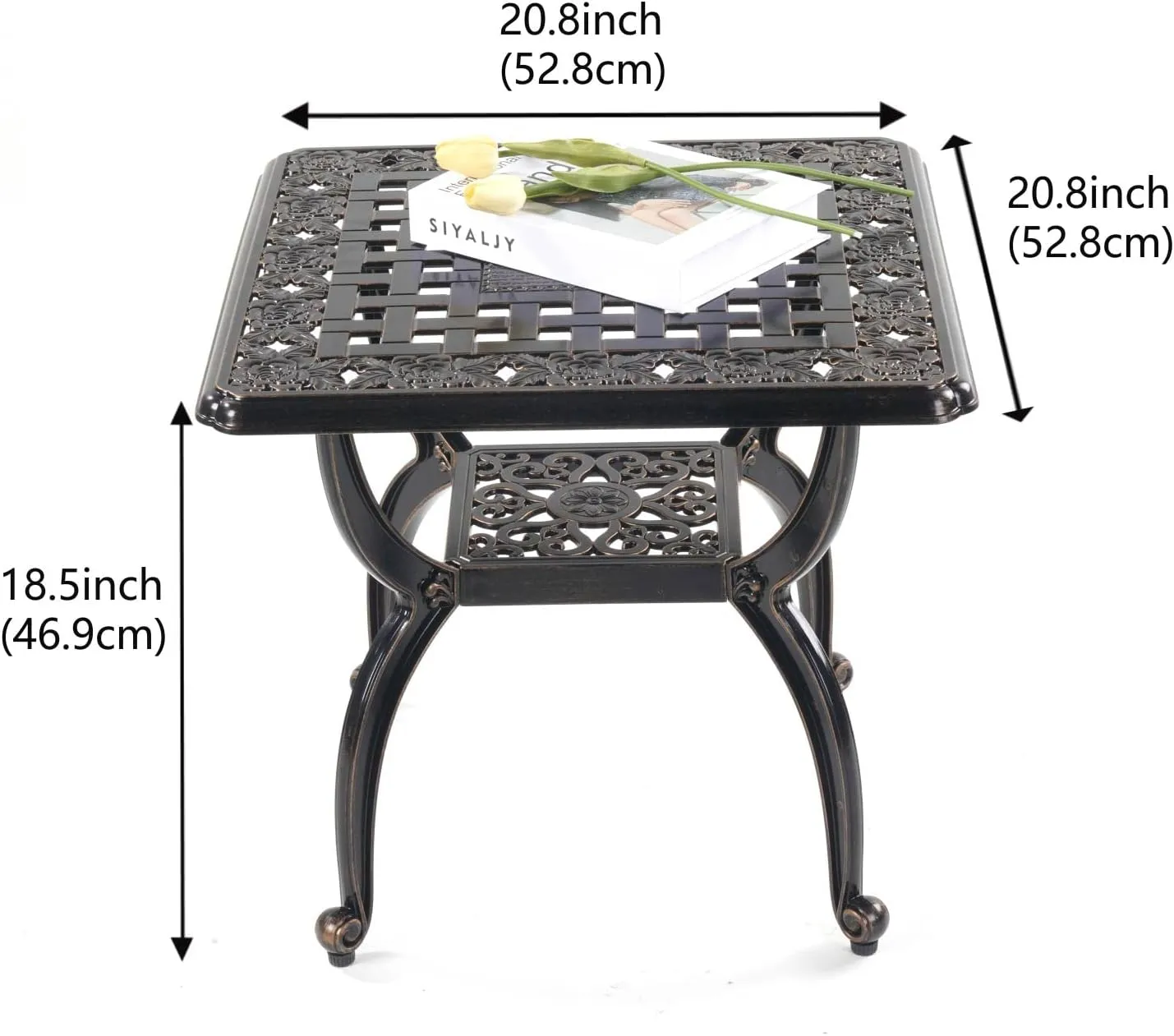 Mandolin Outdoor Patio,Rust -Resistant Cast Aluminum Side Table,Weather Resistant End Table，Coffee Table， Perfect for Patio, Backyard Or Garden. W 20.8" X H18.5(Aluminum Square, Copper)