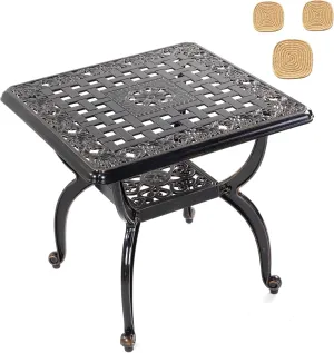 Mandolin Outdoor Patio,Rust -Resistant Cast Aluminum Side Table,Weather Resistant End Table，Coffee Table， Perfect for Patio, Backyard Or Garden. W 20.8" X H18.5(Aluminum Square, Copper)