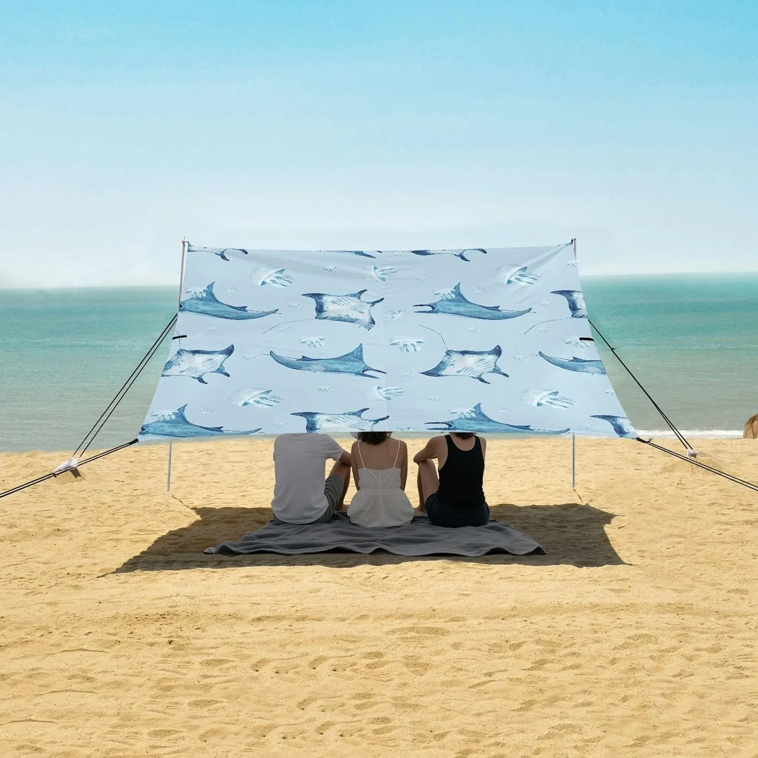 Manta Ray Jellyfish Beach Canopy Tent Anti-UV & Wind Resistant, Camping Sun Shelter Easy Setup Portable,Outdoor Shade Tents with Sandbags,Sand Shovels,Ground Pegs & Stability Poles