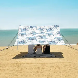 Manta Ray Sea Animal Beach Canopy Tent Anti-UV & Wind Resistant, Camping Sun Shelter Easy Setup Portable,Outdoor Shade Tents with Sandbags,Sand Shovels,Ground Pegs & Stability Poles