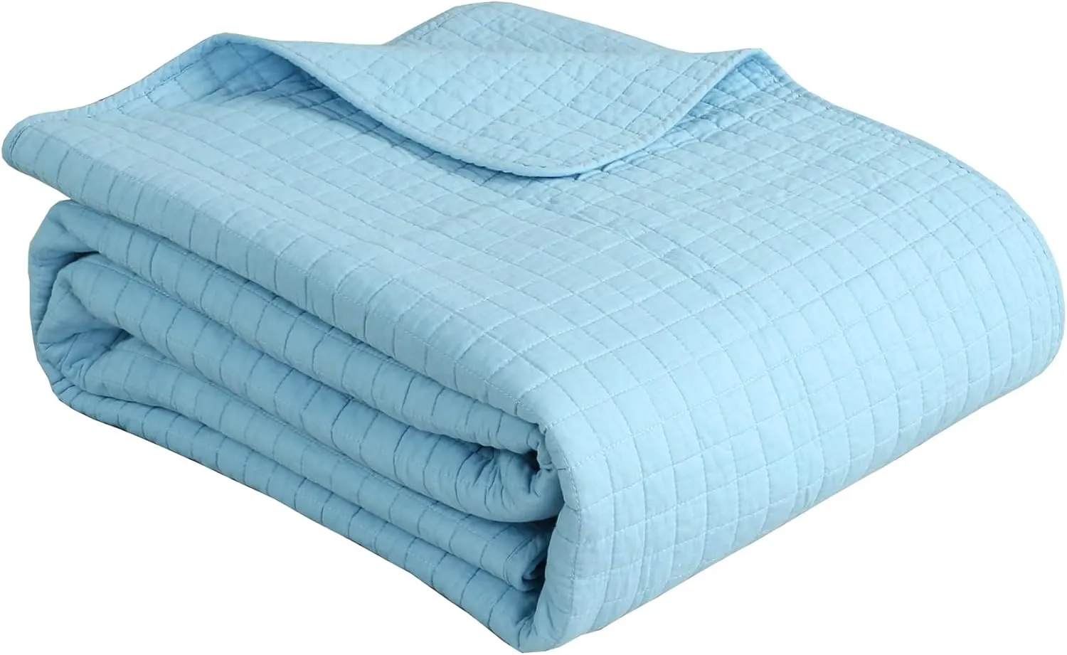 MarCielo 3 Piece 100% White Cotton Quilt Set Lightweight Bedspread Bed Coverlets Comforter Set (Light Blue, King)