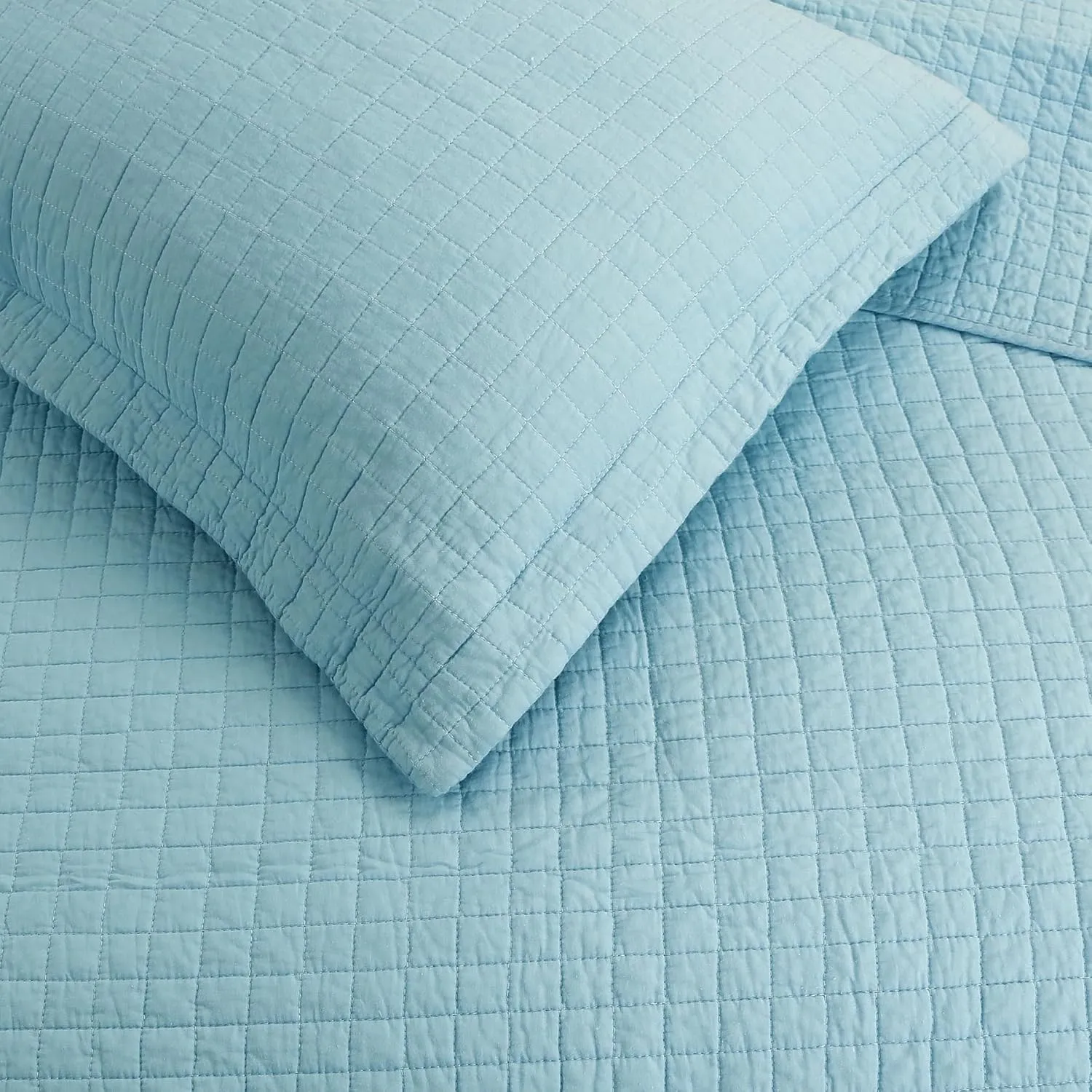 MarCielo 3 Piece 100% White Cotton Quilt Set Lightweight Bedspread Bed Coverlets Comforter Set (Light Blue, King)
