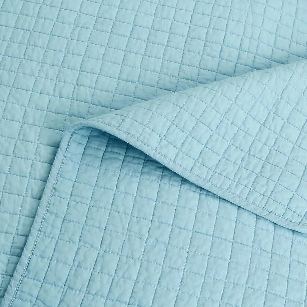MarCielo 3 Piece 100% White Cotton Quilt Set Lightweight Bedspread Bed Coverlets Comforter Set (Light Blue, King)