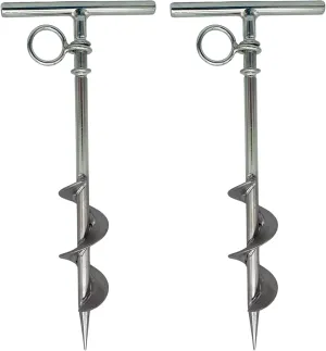 MARINE CITY Spiral Ground Anchor with O-Ring – 304 Stainless Steel 4-1/2 x 10-5/8 Inches, Ideal for Boat Mooring, Camping Tents, Puppy Tie-Out Stakes, Backyards, Marines, Yachts (2)