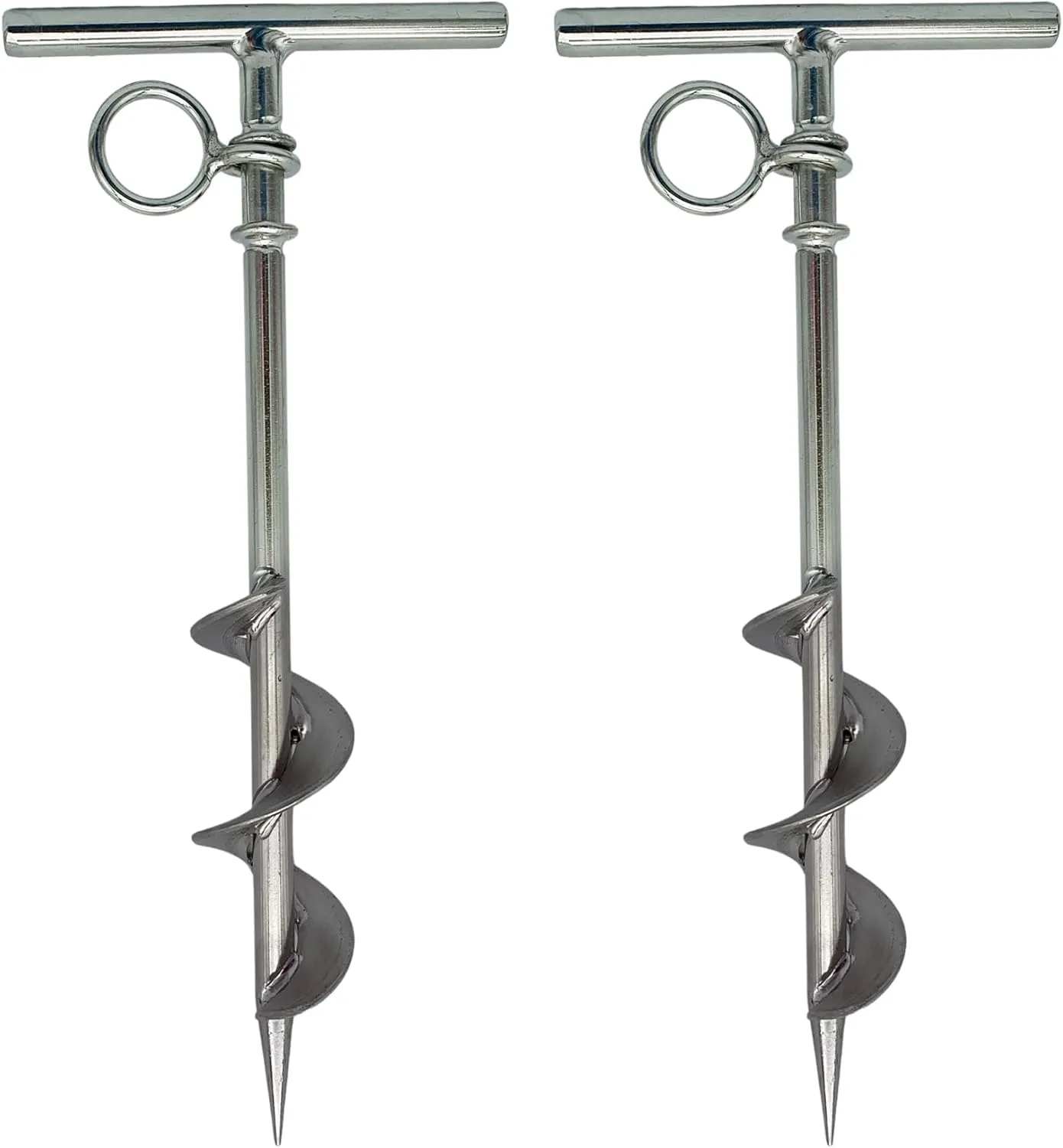 MARINE CITY Spiral Ground Anchor with O-Ring – 304 Stainless Steel 4-1/2 x 10-5/8 Inches, Ideal for Boat Mooring, Camping Tents, Puppy Tie-Out Stakes, Backyards, Marines, Yachts (2)