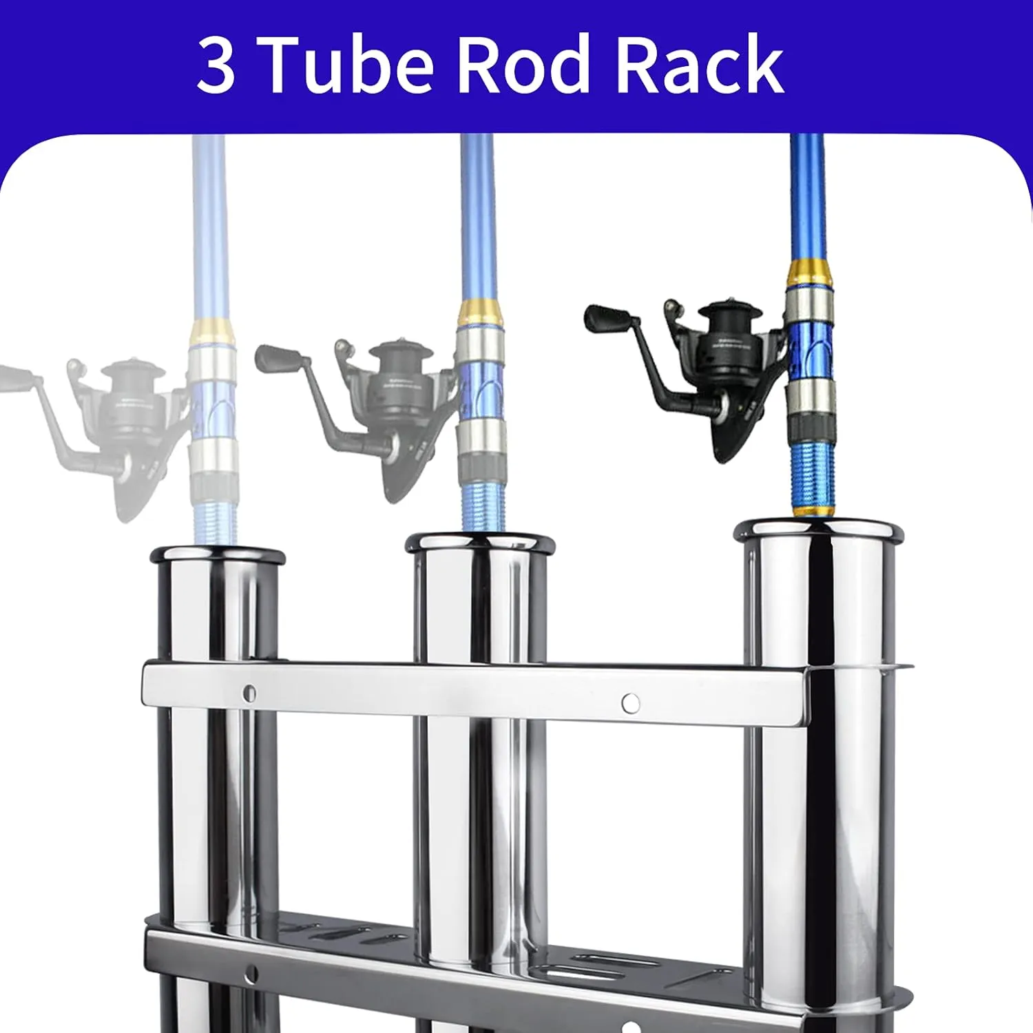 Marinebaby Flush mount Fishing Rod Holder, 316 Stainless Steel 3 Link Tube rod holder, Stainless Steel 3 Rod Rack for Boats Yacht Truck